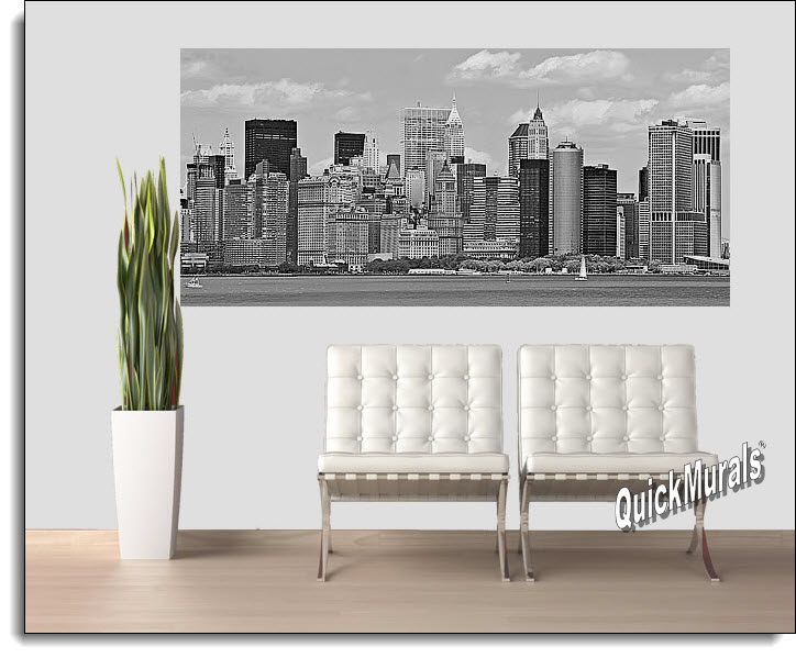 NYC Panoramic Black & White Peel and Stick Wall Mural Roomsetting