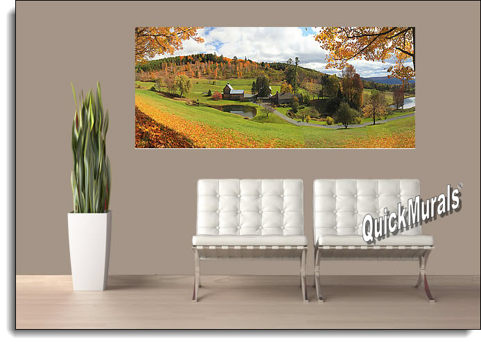 Vermont Farmhouse Panoramic Wall Mural Roomsetting