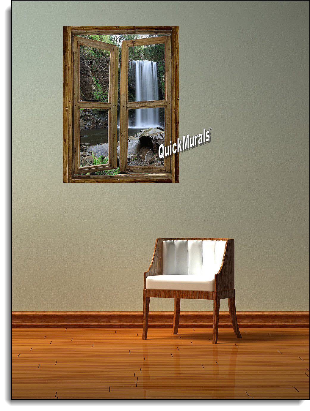 Waterfall Cabin Window Mural #2 Roomsetting