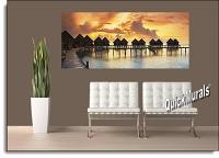 Tiki Resort Panoramic at Sunset Wall Mural Roomsetting