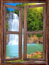 Waterfall Cabin Window Mural #1 Detailed