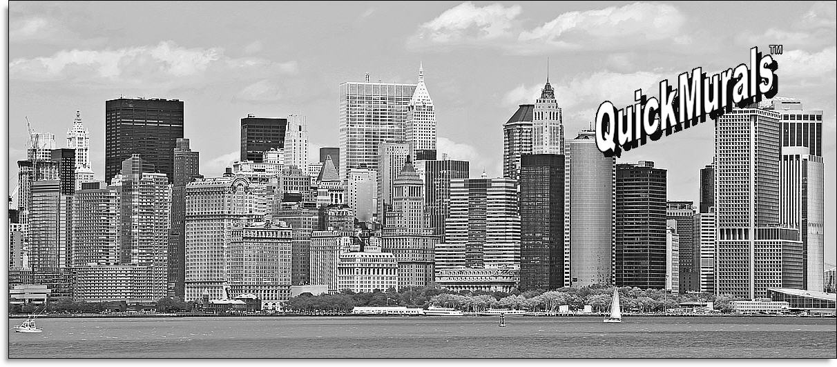 NYC Panoramic Black & White Mural by QuickMurals