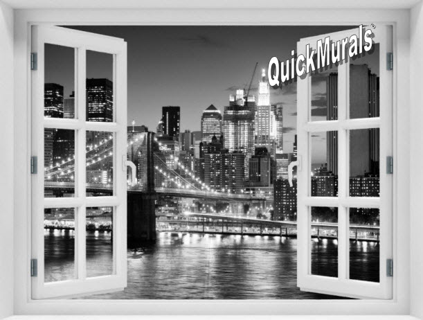 Brooklyn Bridge Black and White Window 1-Piece Peel & Stick Mural