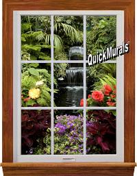 Garden Waterfall Window 1-Piece Peel & Stick Wall Mural by QuickMurals