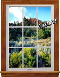 Floral Canyon Window 1-Piece Peel & Stick Wall Mural by QuickMurals