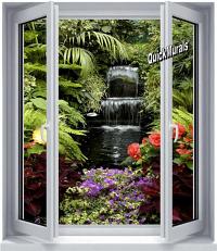 Floral Waterfall Window 1-Piece Peel & Stick Wall Mural by QuickMurals